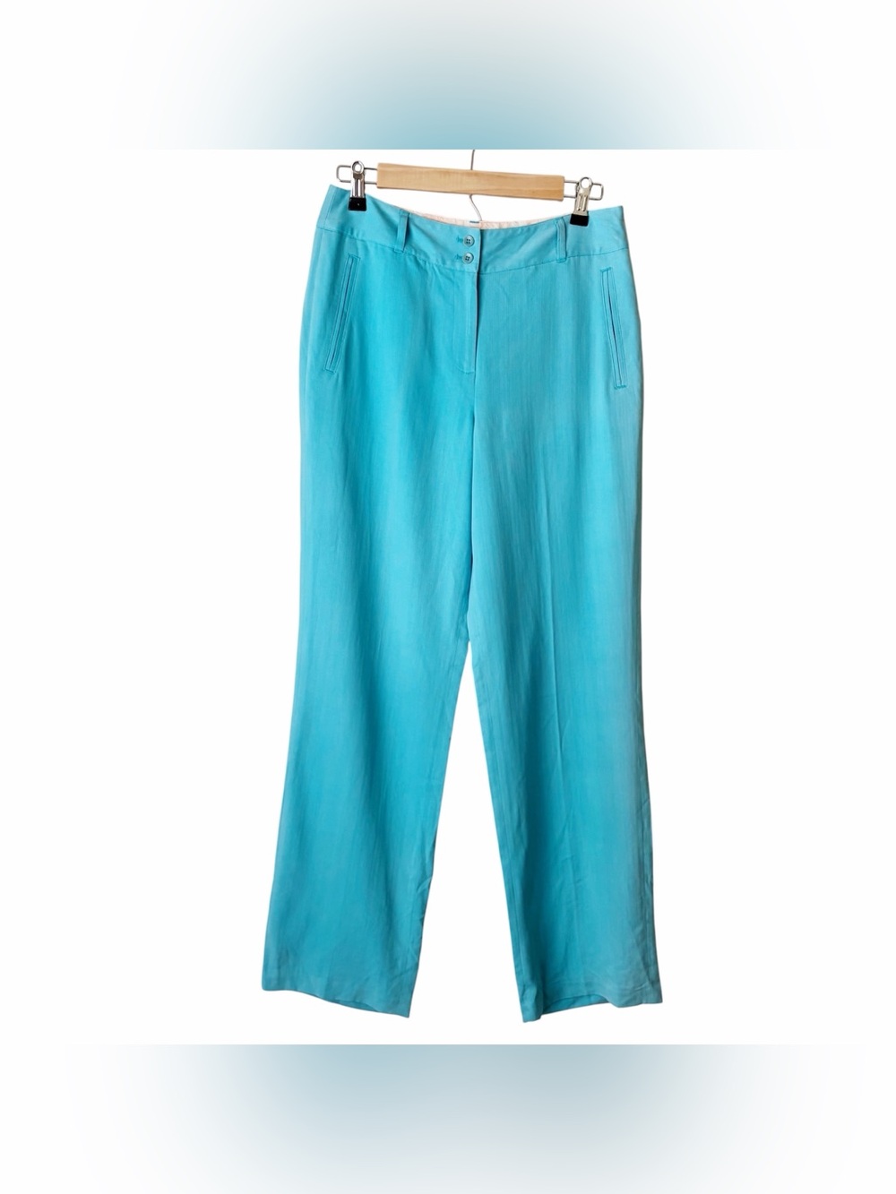 Tommy Bahama | 100% Silk South Beach Flat Front Pants Wide Leg Bali Blue Size 6